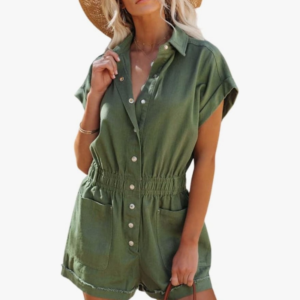 Pink women’s Button-Up Romper - Picture 3 of 3